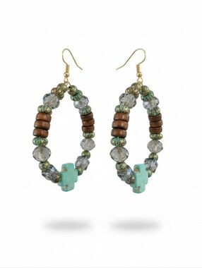 NWT Sassified Boutique Turquoise Cross Beaded Hoop Earrings - Women Jewelry